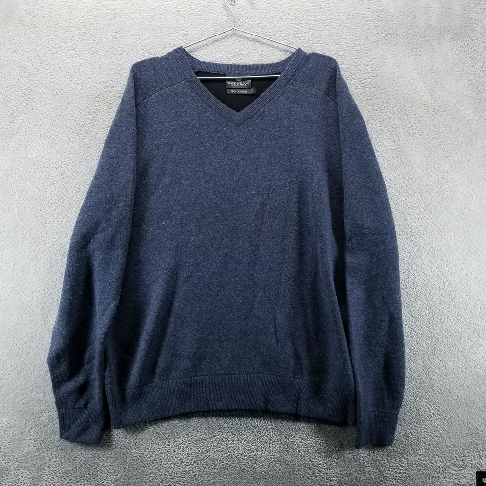 Mack Weldon Sweater Mens XL Blue V Neck‎ Pullover Tech Cashmere Long Sleeve a